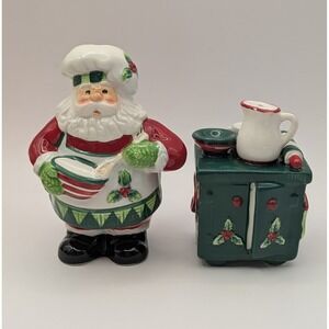 Fitz and Floyd Santa's Kitchen Salt & Pepper Shakers Ceramic Baking Santa